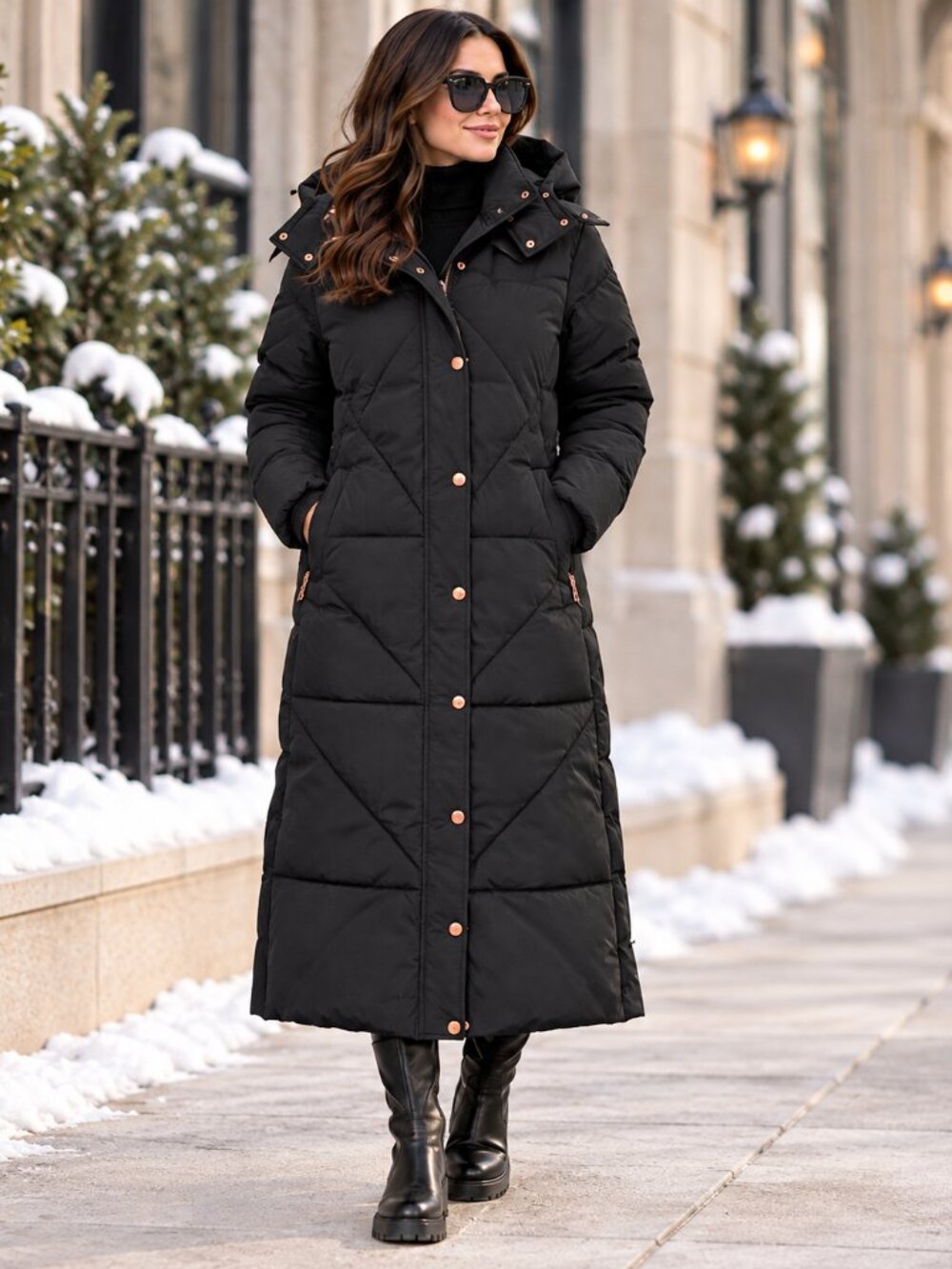Avec Les Filles Women’s XS Black Hooded Long Maxi Puffer Coat